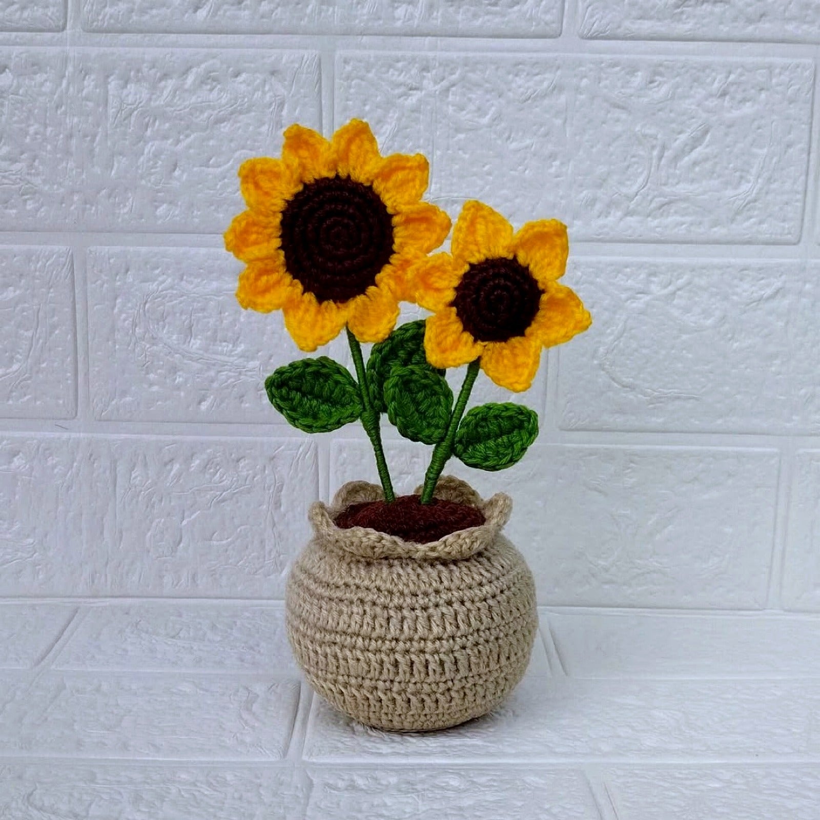 Twin Sunflower Crochet Pot