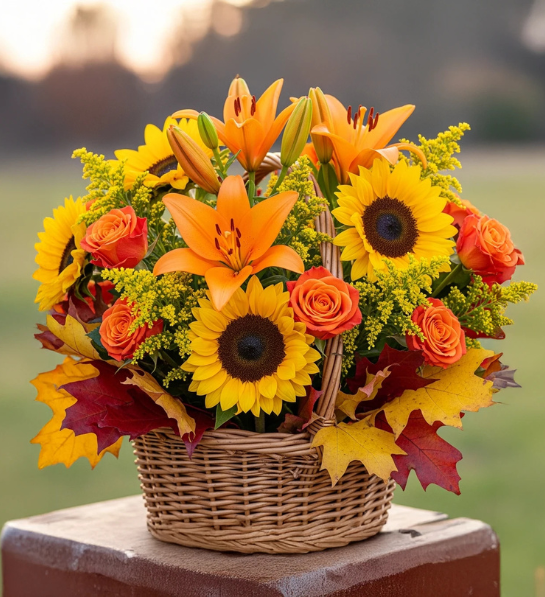 Golden Autumn Basket Arrangement